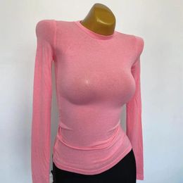 Women's T Shirts Wholesale O Neck See-throughT High Strecth Thin Tops Korean Style Spring Long Sleeve Sexy Slim Women