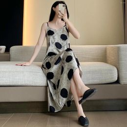 Casual Dresses 2024 In V-neck Print Dots Thin Light Loose Summer Strap Dress Fashion Women Holiday Outdoor Travel Style Beach
