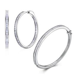 Solid 925 Sterling Silver Bangle Hoop Earrings Set Rec Cubiz Zirconia Engagement Wedding Bridal Anniversary Jewellery sets65290585707566