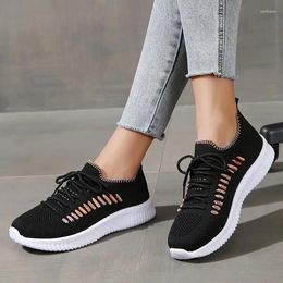 Casual Shoes Women Sports Flat Loafers Mesh Breathable Lace-Up Knitting Flats Sandalias 2024 Spring