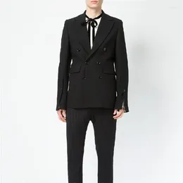 Men's Suits 2024 Clothing Hair Stylist Catwalk Fashion Gentleman Double-breasted Slim Suit Plus Size Costumes