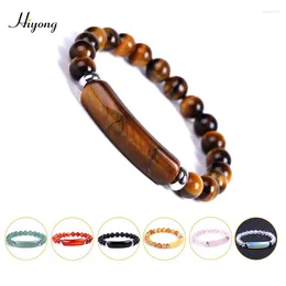 Strand HIYONG 8MM Natural Stone Bracelet Tiger Eye Bridge Black Agate Beads Bracelets Elastic Rope Bangles Handmade Jewellery