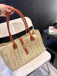 New Lafite with leather handle woven shopping bag Fashion temperament shoulder bag large capacity leisure holiday light beach bag 40*25 factory direct sales