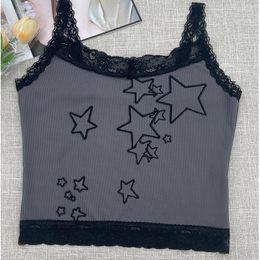 Women's Tanks Y2k Summer Crop Top Star Lace Tank Women Cropped Camis Sexy White Tops Female Sleeveless Black Vest Clothes