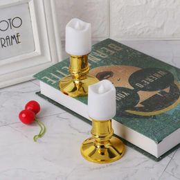 Candle Holders 2pcs Plastic Gold Plated Base Holder Pillar Candlestick Stand For Electro