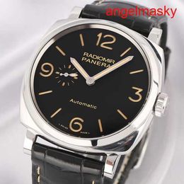 Athleisure Wrist Watch Panerai Radiomir Series 45MM Mechanical Men's Watch Small Second Disc Back Transparent Business Watch Black Disc Brown Time Standard PAM005