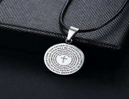 Modyle 2020 New Leather Chain Silver Colour Prayer Pendant Necklace for Man The 's Prayer Catholic Jewellery Wholesale5174358