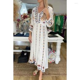 Party Dresses Flordevida Cotton White Dress Embroidery V-neck Half Sleeve Summer Bohemian For Women Boho