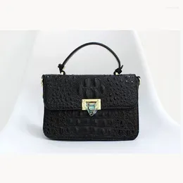 Bag High-quality Cowhide 2024 Thai Crocodile Pattern Handbag Wild One Shoulder Messenger Real Small Square