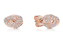 18K Rose Gold knot Stud Earring Original box for 925 Silver Crystal CZ Diamond Earrings Set for Women Wedding Gift3861968