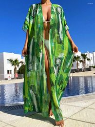 Large Plus Size Print Beach Long Cover Up One Piece Kimono Women Swimwear Female Bathing Suit Beachwear Swimming