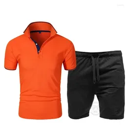 Men's Tracksuits Foreign Trade Summer Sports Suit Polo Shirt Shorts 2-piece Set Lapel Short-sleeved 5-point Pants Sportswear S-3XL