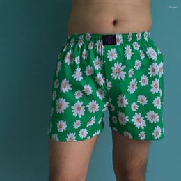 Underpants Pure Cotton Panties Green Chrysanthemu For Men And Women Pattern Comfortable Breathable Shorts Home Leisure