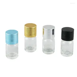 Storage Bottles 3ml Mini Clear Glass Essential Oil Bottle With Aluminum Lids Transparent Container Silver Gold Black Cap 500pcs