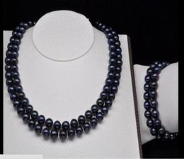 2 ROW 89MM TAHITIAN BLACK SOUTH SEA PEARL NECKLACE BRACET273y5198794