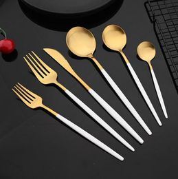 Dinnerware Sets 36Pcs White Gold Cutlery Set Matte Knife Dessert Spoon Fork Tableware Stainless Steel Kitchen Flatware6762047