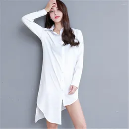 Women's Blouses 2024 Korean White Shirt Female Long Sleeve Medium Length Sexy Irregular Belt Loose Thin Blouse Womens Tops And Vintage