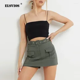 Women's Shorts Summer High Waist Fashion Pocket Belt Decoration Skirts Solid Color Casual Streetwear British Style Femme Party Skirt