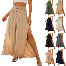 Women's Pants Solid Colour Fashionable Casual Ice Silk Wrinkled Button Split