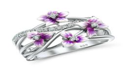 Wedding Rings Purple Pink Colour Flower White Pretty Band Size610 For Women Ring3919934