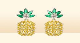 YHAMNI NEW Yellow Crystal Fruit Pineapple Earrings Bridal Large Drop Earrings Natural Crystal Jewelry For Women E44552574090