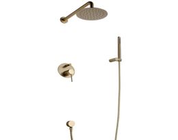 Brushed Gold Solid Brass Bathroom Shower Set Rianfall Head Shower Faucet Wall Mounted Shower Set7901372