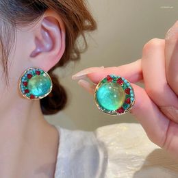 Stud Earrings Vintage Women Jewellery Green Rhinestone Glaze Set Gift Woman Ear Accessory Present