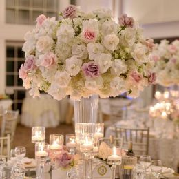 Crystal Flower Stand Centrepiece Silk Floral Arrangements Transparent Banquet Wedding Table Centrepieces Decorations