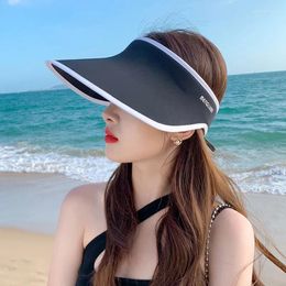 Berets Silk Empty Top Sun Hat For Women Large Brim Seamless Beach Cap Summer Anti-UV Protection Versatile Fashion Visor