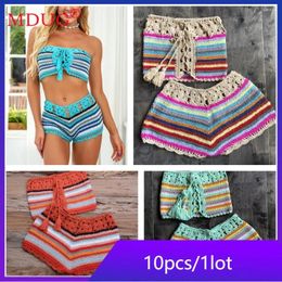 Women's Swimwear 10sets Bulk Items Wholesale Lots Knitted Bikinis Set Women Summer Sexy Beach Swimwears Strapless Shorts Swimsuits Y2k