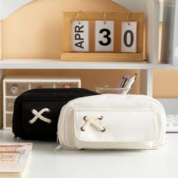 Portable Cute Pencil Case With Cross Rope Simple Kawaii Bag Double Layer Oxford Fabric Stationery