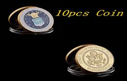 10pcs America Gold Plated Coins Craft Department Of The Air Force Military Challenge Coin With Capsule4069962