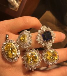 Lady dinner elegant luxury zircon diamond personality cultivation yellow blue ring sweet net red girl Ring Necklace8994356