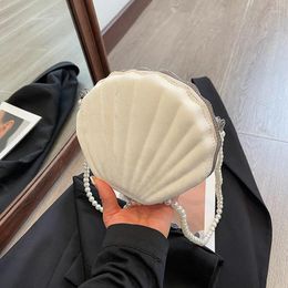 Shoulder Bags Beige Pink Silver Seashell Evening For Women Fashion Simple Pearl Beaded Chain Bag Crossbody Prom Party Clutch