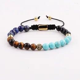 Strand Coming 6mm Natural Stone Tiger Eye Lapis Lazuli Beads Custom Macrame Bracelet Women Men Jewelry Gift