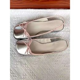 Dress Shoes Summer Women's Flats Sliver Boat Shoes Square Toe Slip on Flat Shoes for Woman Ballet Flats Comfortable Bow Women's Sandals