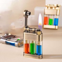 Three Separate Transparent Oil Silos Vintage Kerosene Lighter Retro Grinding Wheel Gift Lighter