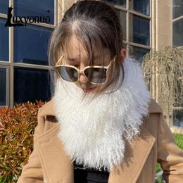 Scarves Luxyonuo Real Mongolian Sheep Fur Scarf Women Detachable Lamb Collar Winter Warm Lady Fashion Neck Warmer Autumn