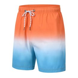 Mens Swim Trunks Gradient Swimming Shorts Quick Dry Beach with Zipper Pockets and Mesh Lining Fashion Swimsuit for Men 240422