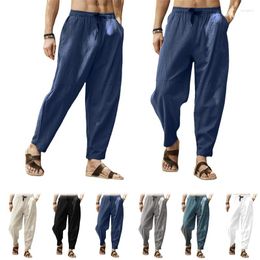 Men's Pants Cotton Casual Ankle-length Trousers Hip Hop Trend Solid Colour Loose Feet Elastic Waist Drawstring Harem L-5XL