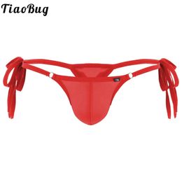 Underpants Mens short waist thong underwear tie O-ring breathable convertible bag G-rope fabric swimming pool party nightclub Q240506