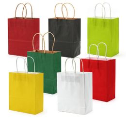 Custom LOGO Kraft Paper Bag 9 Solid Colours Festival Gift Package Brown Paper Handbag Candy Coloured Shopping Bag2939950