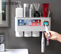 Bath Accessory Set GESEW Magnetic Adsorption Inverted Toothbrush Holder Automatic Toothpaste Squeezer Dispenser Storage Rack Bathr3898469