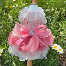 Dog Apparel Puppy Summer Dress Fashion Pink Lace Petal Bow Sling Princess Dresses For Small Medium Doga Chihuahua Poodle Pet Clothes