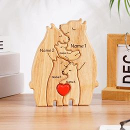 Personalized Bear Family Theme Wooden Art Puzzle Free Engraving Wooden Desktop Decorations Customized Gift for Family 240429