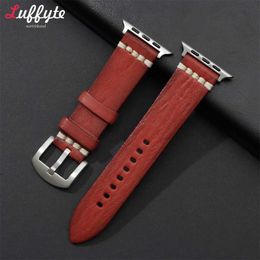 Watch Bands Vintage vegetable sun tanned leather strap suitable for apples 9 8 7 6 5 4 3 SE wristband 38/40/41/42/44/45/49mm i Q240430