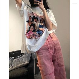 Women's Jeans Street Dance Hip-Hop Trendy Loose Ins Casual Trousers Women Spring Autumn Light Pink Straight