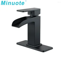 Bathroom Sink Faucets Black Thermostatic Single Handle Brass Waterfall Basin Faucet Shower Mixer Set