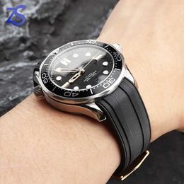 Watch Bands 20mm 22mm rubber strap for Omegas new Seamaster 300 with buckle and bent end fittings Q240430