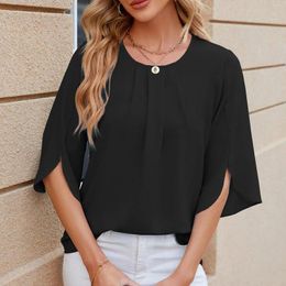 Women's T Shirts Top Fashionable Loose Solid Color Round Neck T-Shirt 5/4 Sleeve Spring And Autumn Clothes For Women